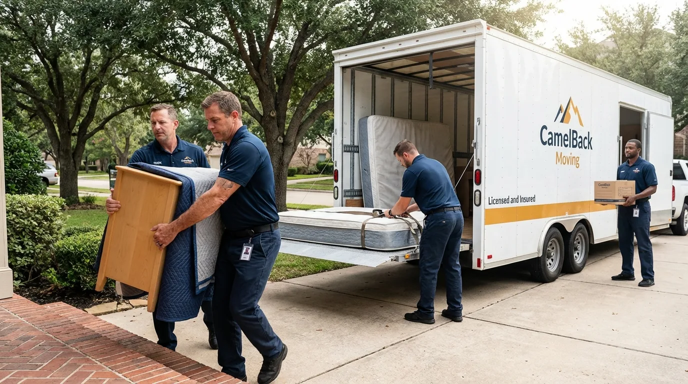 Crew loading residential truck for cross-state move from North Lewisburg, OH