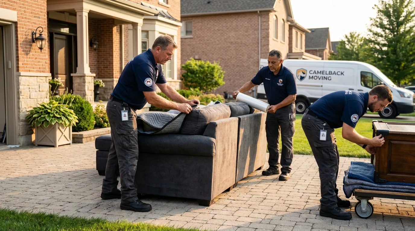 Large estate moving crew wrapping furniture in North Lewisburg, OH