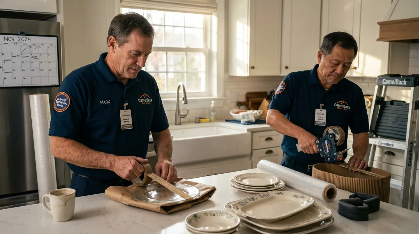 Professional crew packing kitchen dishware in North Lewisburg, OH